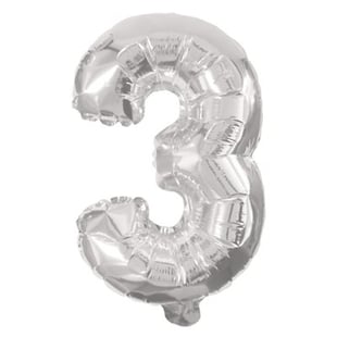 Folie ballon i sølv farve, nr 3, str: 31-33 cm