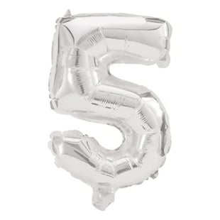 Folie ballon i sølv farve, nr 5, str: 31-33 cm