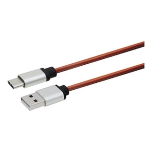 Essentials, USB-A - USB-C kabel, PU-læder, 1m, brun