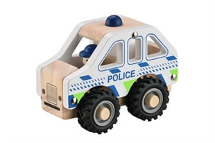 Polisen i trä med gummihjul