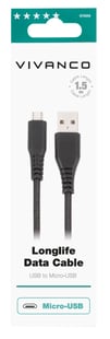 Vivanco Micro USB-kabel lang levetid 1.5m Sort   