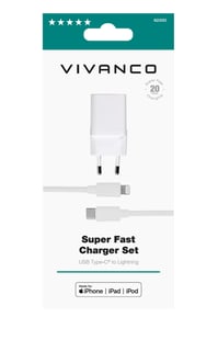 Vivanco Lightning/USB-C PD 20W Hjemoplader 1.2m Hvid   