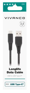Vivanco Longlife USB-C/-A 2.0 kaapeli 2.5m Sort   