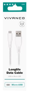 Vivanco Micro USB-kabel lang levetid 2.5m Hvid   