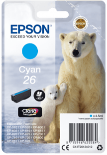 Epson 26 C13T26124012 Cyan Blækpatron, 300 sider