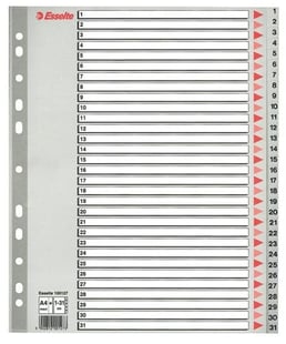 Esselte 100127 Tab-Register Numerischer Registerindex Polypropylen (PP) Grau