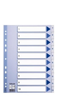 Esselte 100135 flikregister Numeriska registerflikar Polypropylen (PP) Blå, Vit