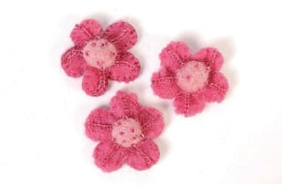 NZ Uld Filt Blomster 3stk 35mm M.Perler Pink