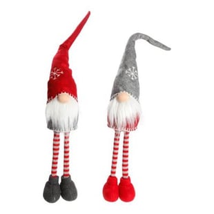 Gnome with telescopic legs, H 86cm, W 14cm, D 13cm, 2ass, Red/Grey