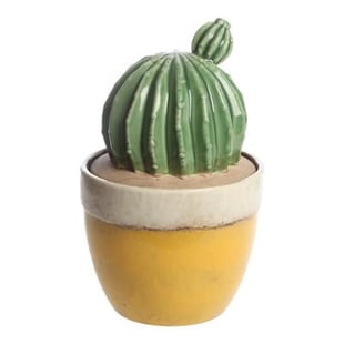 Jar with cactuslid.H 24,5cm, W 15,5cm. Yellow/Green