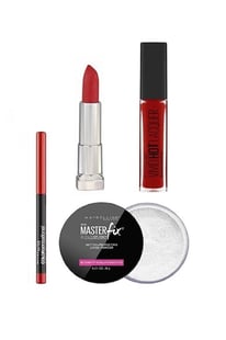 Maybelline Killer Red Lip Make Up Set Lipstick, Gloss, Liner And Masterfix