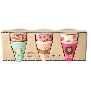 Rice - 6 Pcs Small Melamine Kids Cups -Jungle Print Pink
