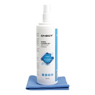QnectClean, Rengøringsspray til skærme, 250 ml + mikrofiberklud