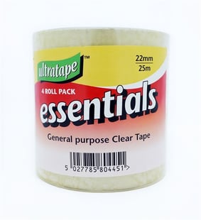 Tape Clear Adhesive 4Pk 22Mmx25M