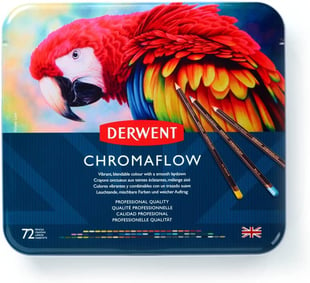 derwent chromaflow färgpennor i metallbox, 72 st.