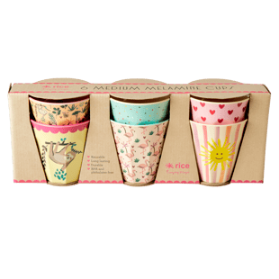 Rice - 6 Pcs Small Melamine Kids Cups - Multi  Funky Print