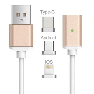Magnetisk Oplader til iPhone & Android (Apple Lightning, USB-C og Micro USB Kabel)