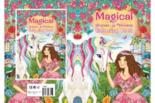 Målarbok A4 Magical Unicorn & Princess 16 sidor